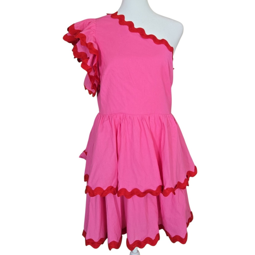 Hello Molly Events to Match One Shoulder Pink & Red Tierd Mini Dress Size L